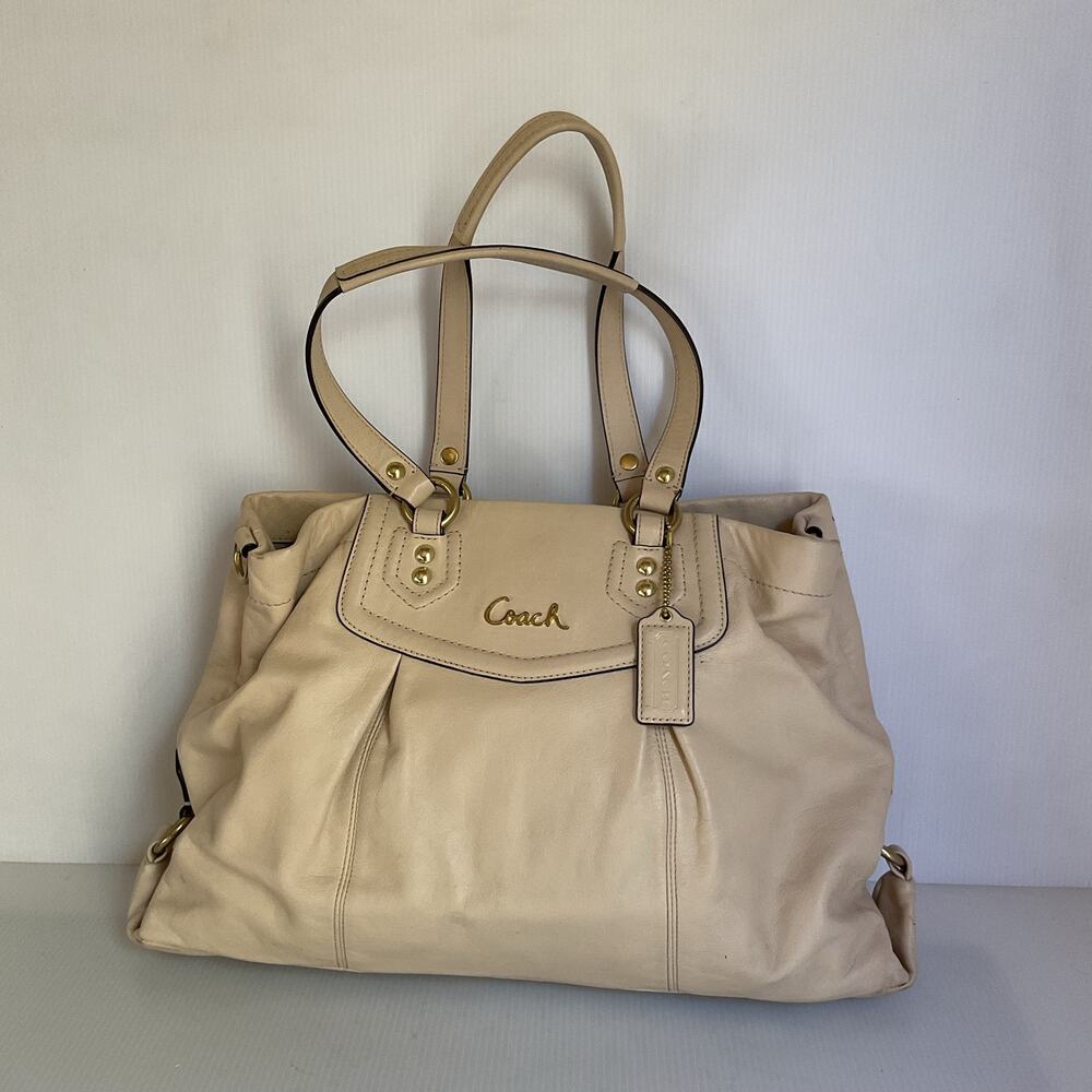 Coach F19243 Y2K Style Leather Satchel Shoulder Bag Ivory Cream Gold Tone